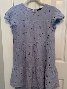 Simple Light blue Eyelet Casual Dress .